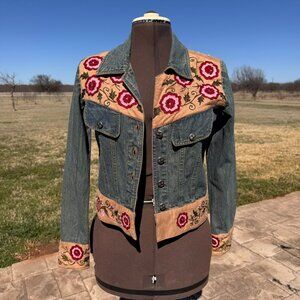 Doreman Burns Cowgirls Denim Jacket; heavy beading; Small; Vintage
